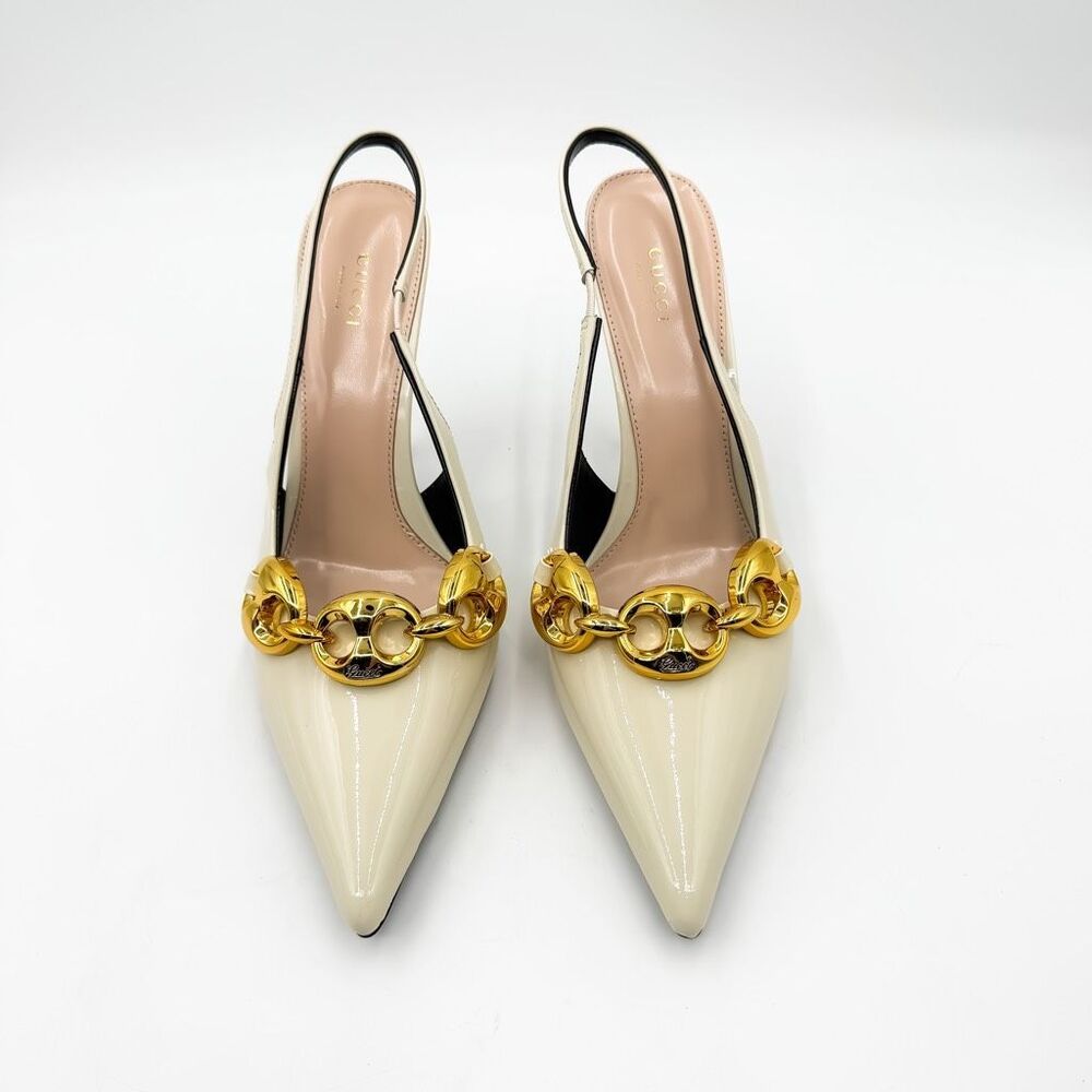 Gucci Marina Chain Slingback Pointed Toe Patent Leather Heels EU 42 US 12 - Picture 3 of 12